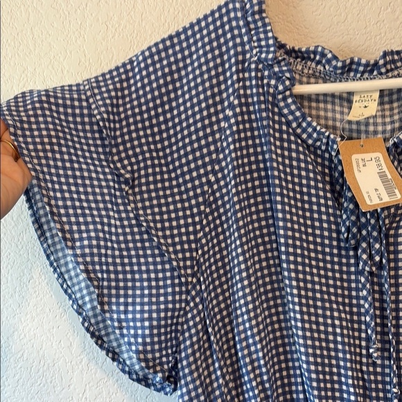 Lazy Sundays Blue and White gingham Ruffled Flutter Sleeve Blouse - Picture 3 of 7